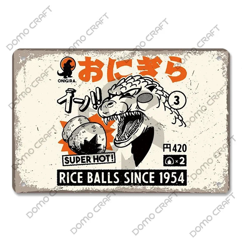 Retro Japanese Cartoon Comics Poster Metal Plate Takoyaki Noodles Fish Metal Sign Dining Room Club Wall Decor