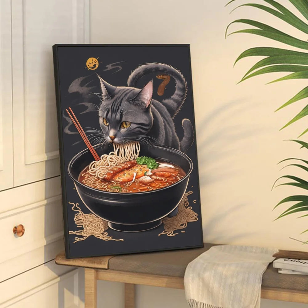 Hot Style Ramen Animal Cat Anime Posters Sticky Whitepaper Sticker DIY Room Bar Cafe Kawaii Room Decor