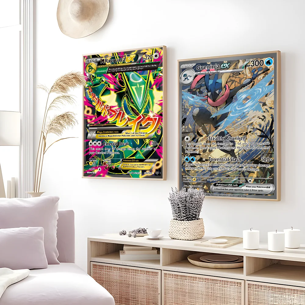 Rayquaza Greninja Sylveon Charizard Card Poster Sticky Wall Art Printing Waterproof Home Living Bed Room Bar Aesthetic Decor