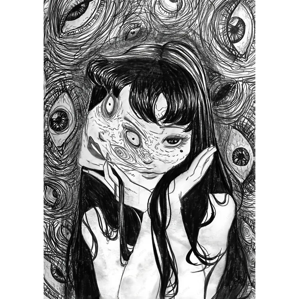 J-Junji Ito T-Tomie Retro Cool Girl Poster Sticky Wall Art Printing Waterproof Home Living Bed Room Bar Aesthetic Decor