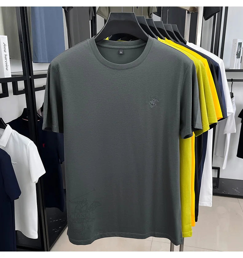 Designer brand short sleeve T-shirt high-end pony embroidery summer new top comfort breathable fashion round neck men's clothing