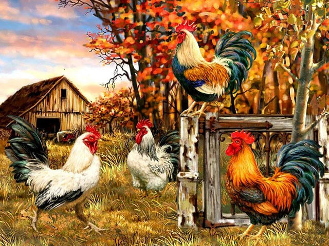 Meian Animal Chicken DIY Cross Stitch 11CT Embroidery Kits Needlework Craft Set Printed Canvas Cotton Thread Home Decoration For