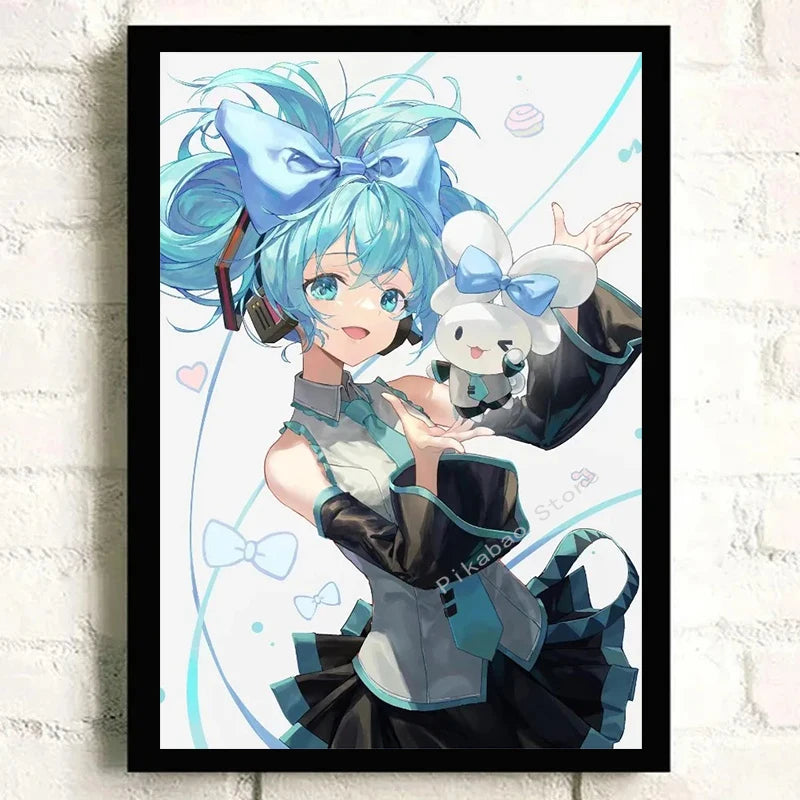 H-Hatsune Anime Miku-Poster Cartoon beautiful girl Anime Canvas Print Poster Poster Wall Art Decoration For Home Room Decoration
