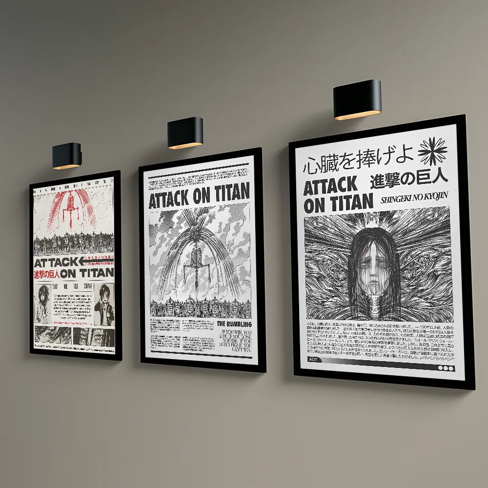 A-Attack On Japanese Manga T-Titan Poster Sticky Wall Art Printing Waterproof Home Living Bed Room Bar Hallway Aesthetic Decor