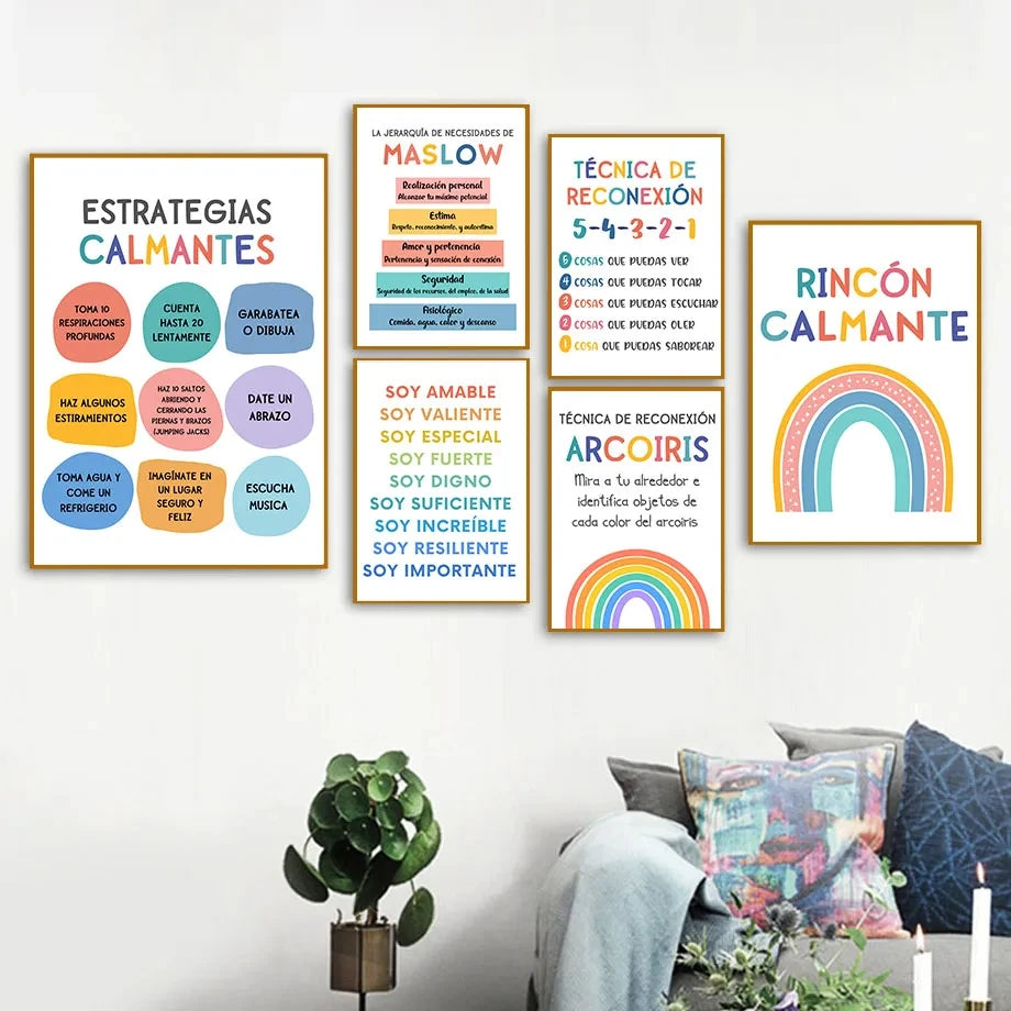 Modern Spanish Calm Corner Canvas Prints Aesthetic Inspirational Education Classroom Wall Art Poster for Home & School Decor