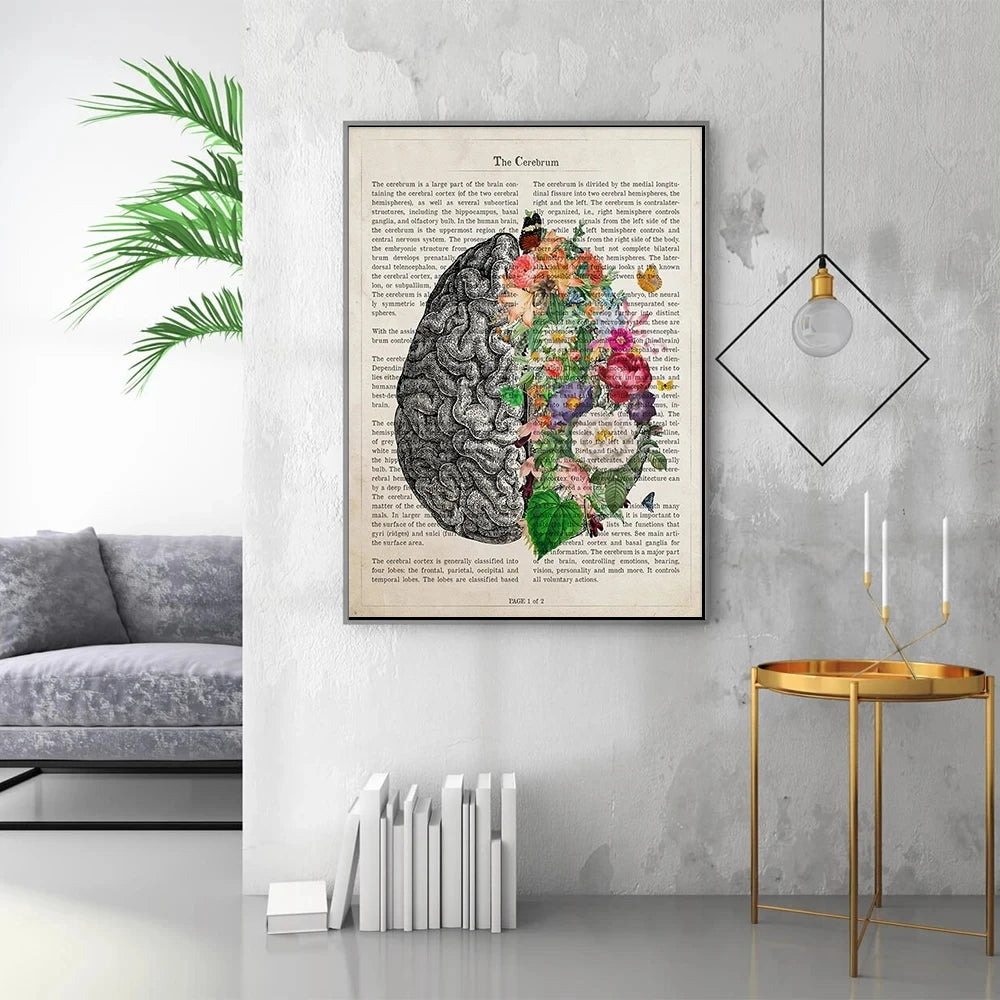 Brain Art Flower Anatomy Print Psychology Neurologist Doctor Gifts Medical Poster Wall Art Canvas Painting Clinic Room Decor