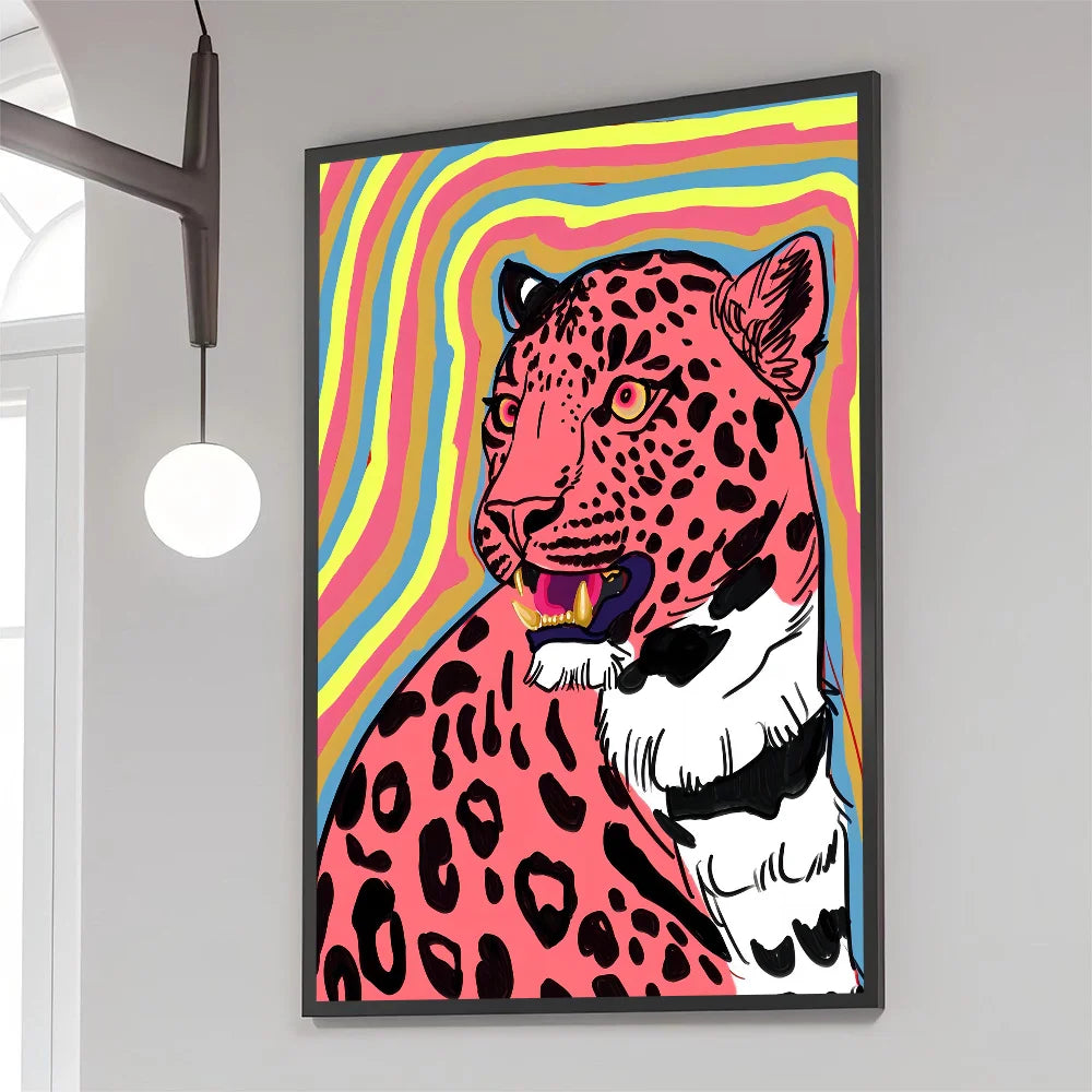 Wild Leopard Tiger Vase Flower Girl Power Poster Self-adhesive Art Waterproof Paper Sticker Coffee House Bar Room Wall Decor