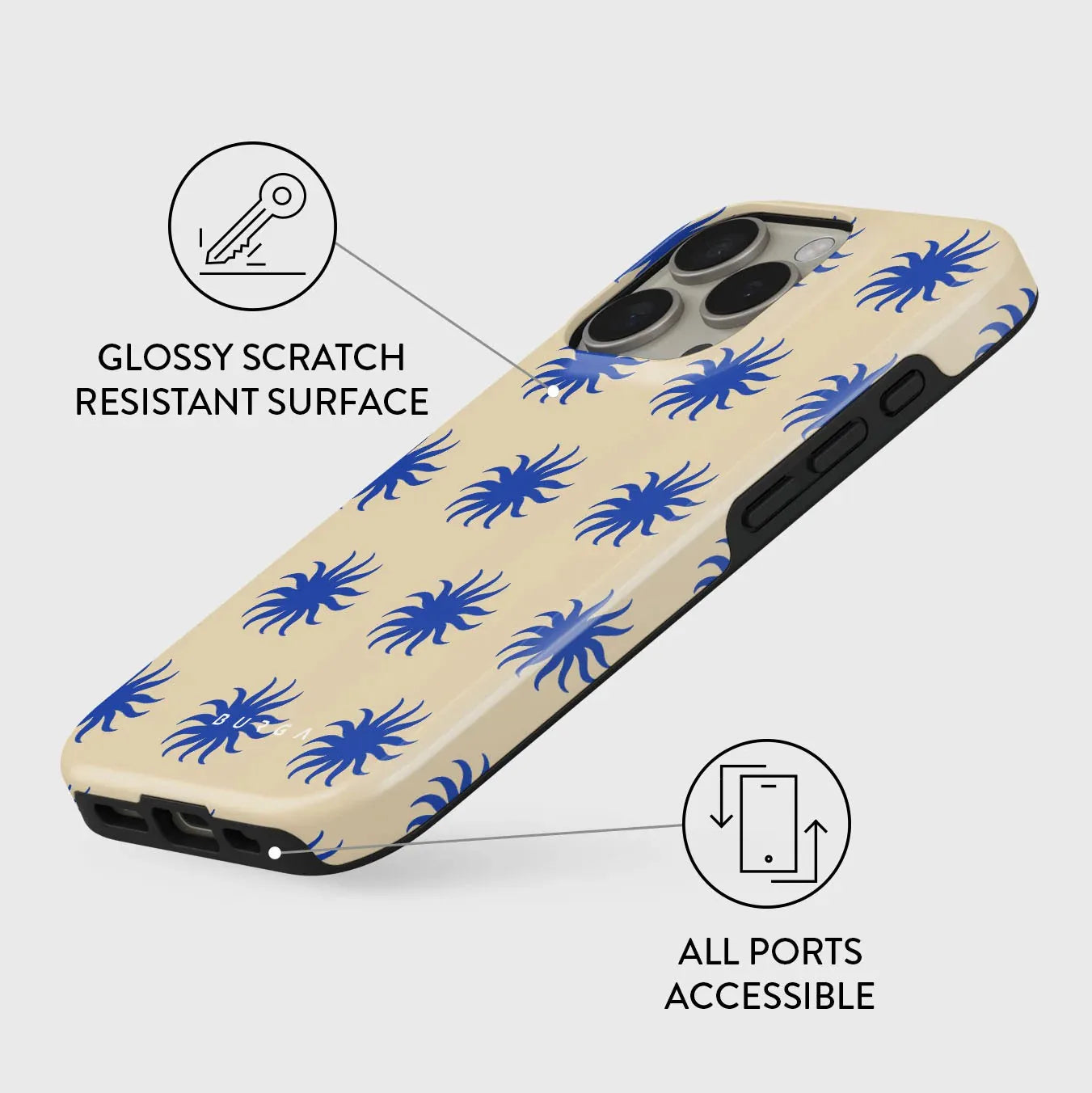 Blue Sun BURGA Phone Case for iPhone 16 15 14 13 12 11 X XS XR XSMAX 7 8 Pro Max Plus Luxury Double-layer Back Cover