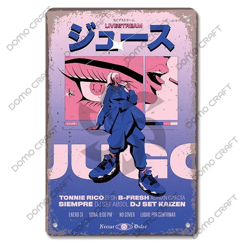 Retro Japanese Cartoon Comics Poster Metal Plate Takoyaki Noodles Fish Metal Sign Dining Room Club Wall Decor