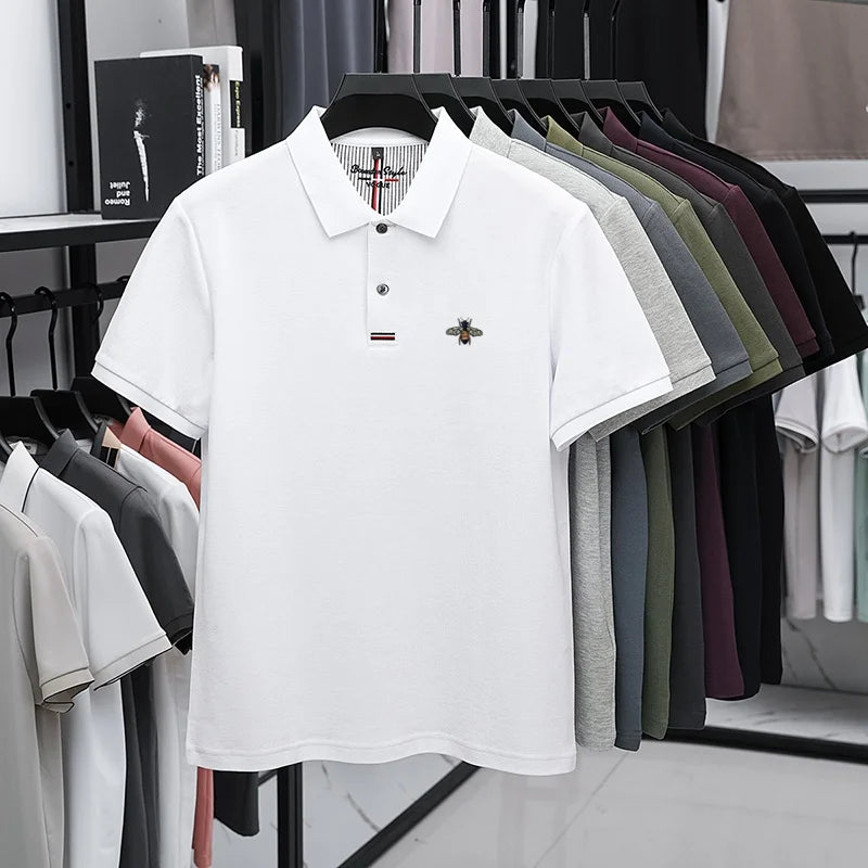%Cotton letter jacquard lapel short sleeved T-shirt men's high-end brand Little Bee embroidery fashion trend summer polo shirt