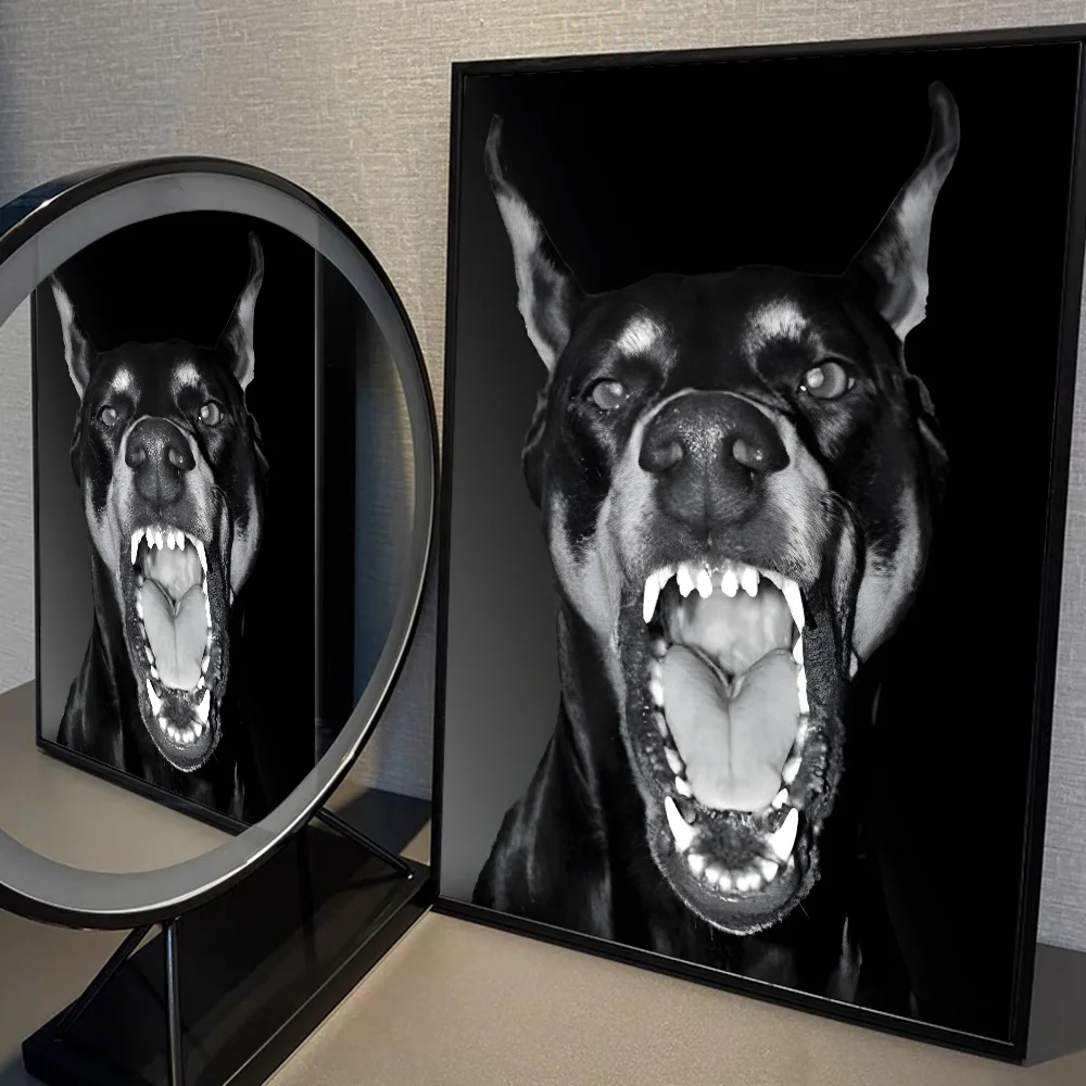 Modern Fashion Black Doberman Dog Whitepaper Poster HD Quality Poster Wall Art Painting Study Room Wall Decor