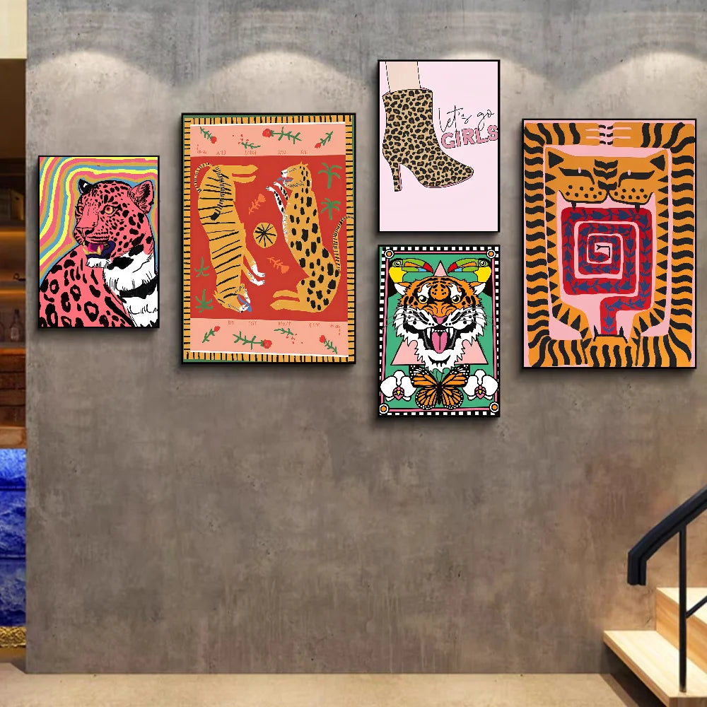 Wild Leopard Tiger Vase Flower Girl Power Whitepaper Poster HD Quality Poster Wall Art Painting Study Room Wall Decor