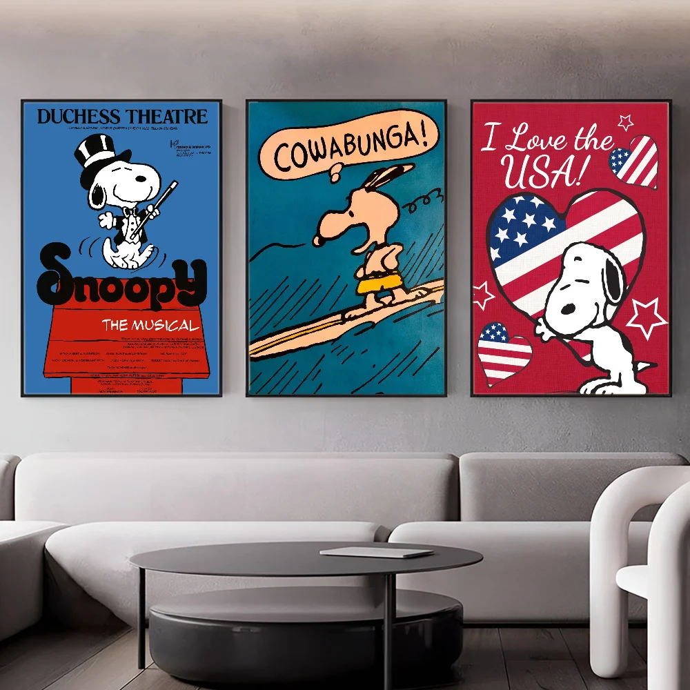 Kawaii Cartoon Comics S-Snoopy Poster Sticky HD Quality Wall Art Retro Posters for Home Kawaii Room Decor