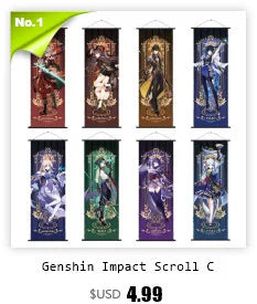Genshin Impact Scroll Canvas Painting Raiden Shogun Ganyu Zhongli Home Decor Wall Hanging Anime Poster Wall Art Room Decoration