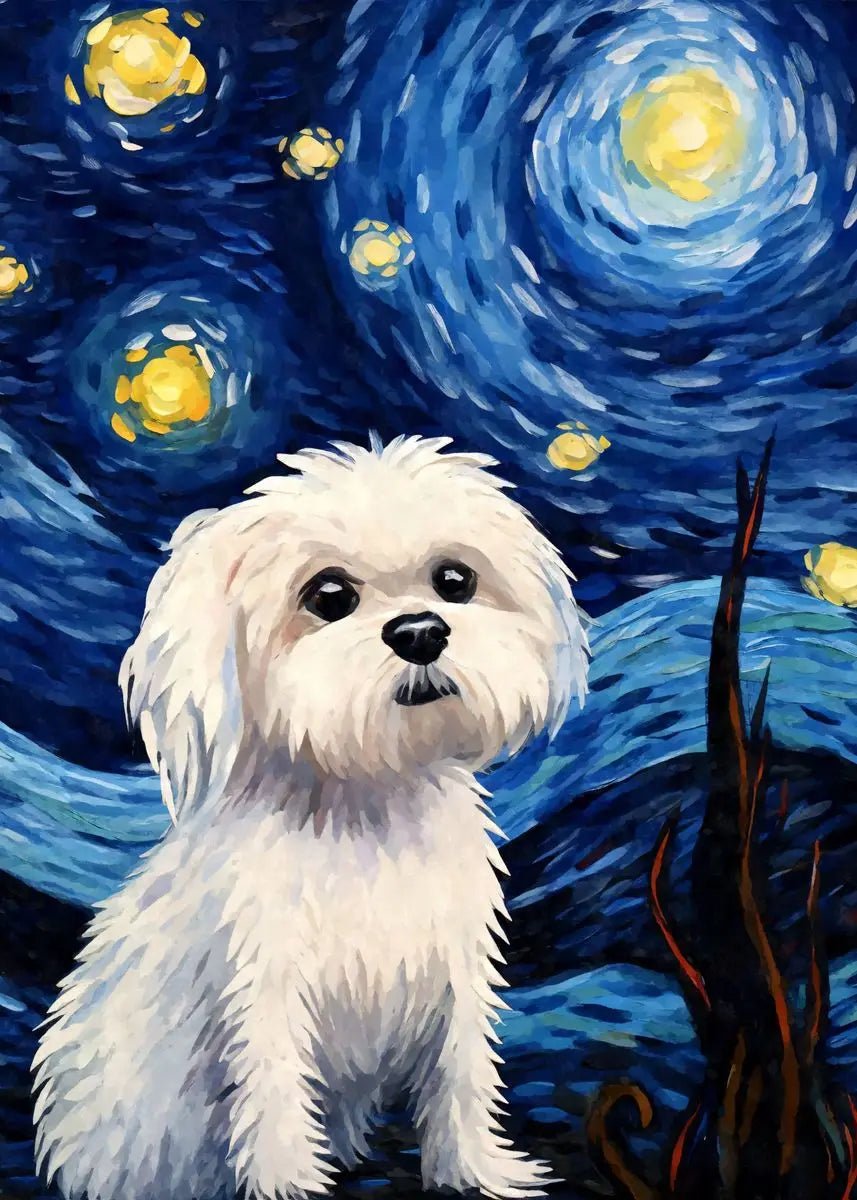 Starry Night Cute Animals Poster Cat Dog Axolotl Platypus Canvas Painting Abstract Wall Art Exhibition Living Room Home Decor
