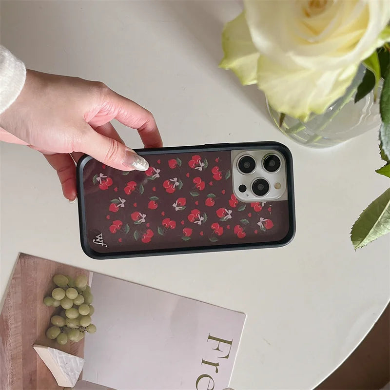 Wildflower 3D Ins Strawberry cherry Phone Case for iPhone 16 15 14 13 12 Pro Max Plus 16pro 15pro WF Cute Cartoon Cover Funda