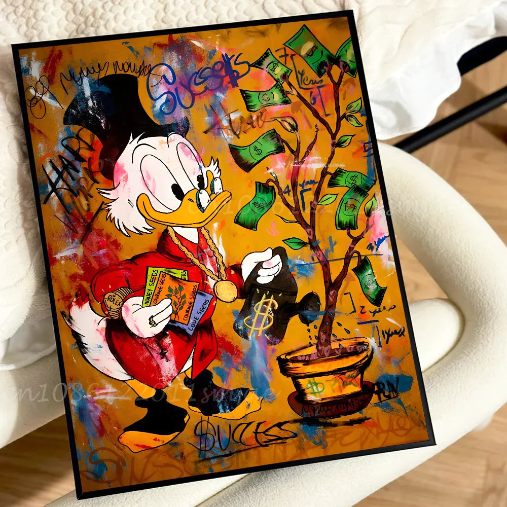 Cute Funny Cartoon Duck Poster Self-adhesive Art Waterproof Paper Sticker Coffee House Bar Room Wall Decor