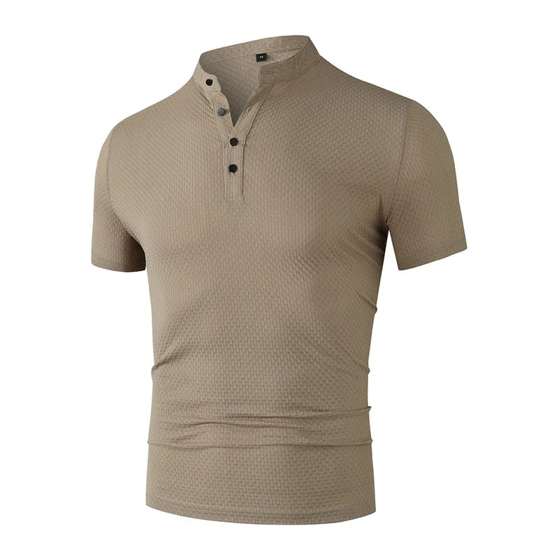 New Men's Business Casual Short Sleeved Bone Flower Solid Color POLO Shirt Fashion Breathable Comfortable Summer Versatile Top
