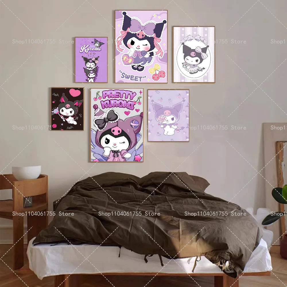 1PC Cut Cartoon K-Kuromi Poster Self-adhesive Art Waterproof Paper Sticker Coffee House Bar Room Wall Decor