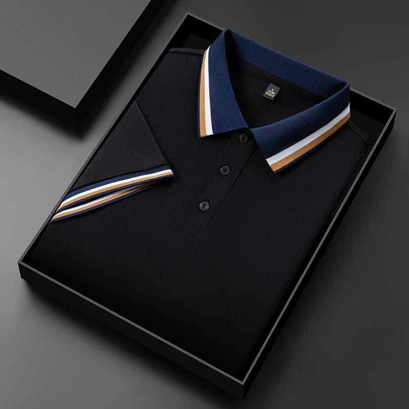 2025 New Men's Business Casual Short Sleeved Shirt Solid Color Polo Shirt Fashionable Breathable Comfortable Versatile Top