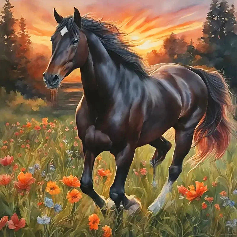 HUACAN Full Diamond Painting Animal Horse New Arrivals Diamond Mosaic Sunset Embroidery Beach Wall Decor Craft Kit