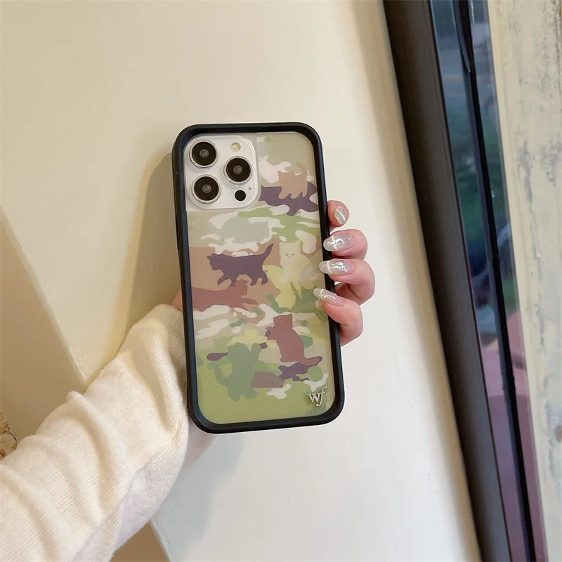 Wildflower 3D Kittens Camo Fox Phone Case for iPhone 16 15 14 13 12 Pro Max Plus 16pro Little Stinker WF Meow Cute Cover Funda