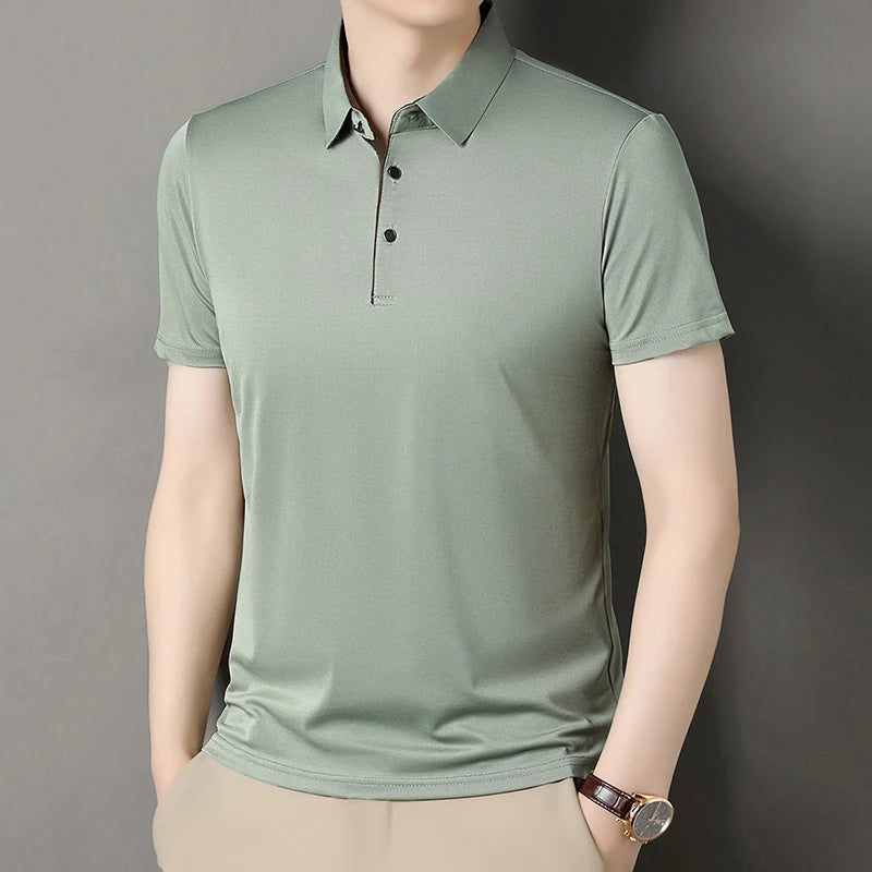 2025 Summer New High End POLO Shirt Dad's Fashion Casual Trendy Solid Color
