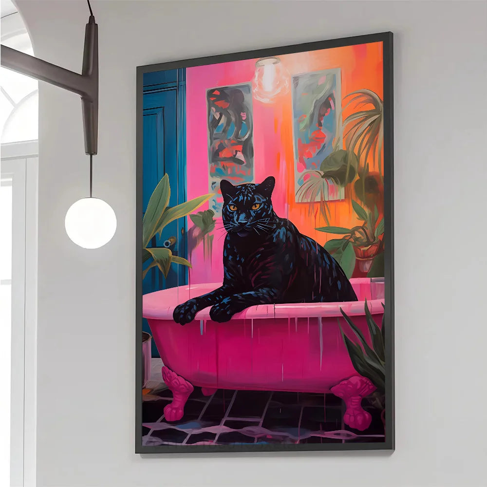 Colorful Bathtub Animal Tiger Zebra Black Cat Aesthetic Poster Paper Print Home Bedroom Entrance Cafe Art Painting Decoration