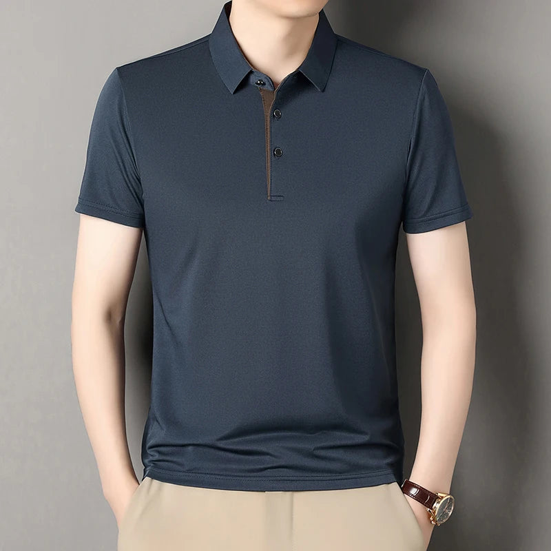 2025 Summer New High End POLO Shirt Dad's Fashion Casual Trendy Solid Color