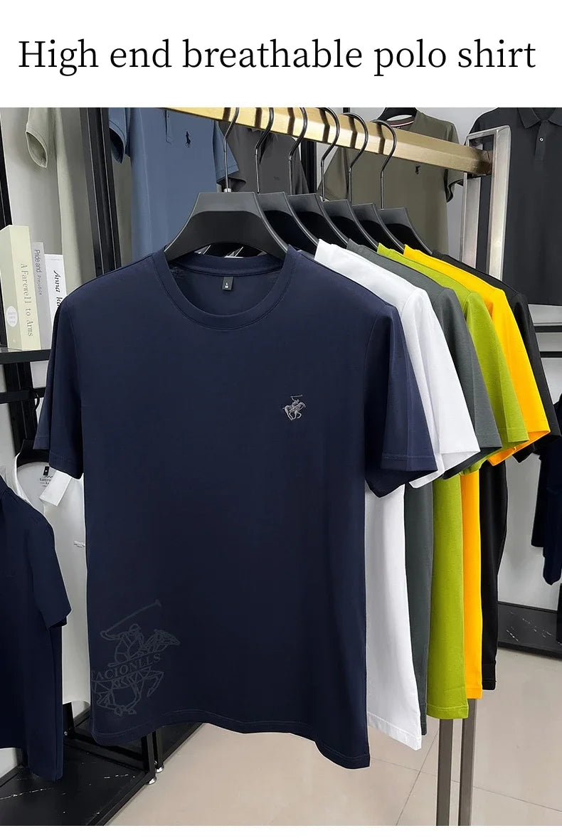 Designer brand short sleeve T-shirt high-end pony embroidery summer new top comfort breathable fashion round neck men's clothing