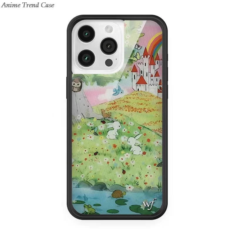Wildflower 3D Wonderland Rabbit Phone Case for iPhone 16 15 14 13 12 Pro Max Plus 15plus Gemstone WF metal Logo Cover Funda