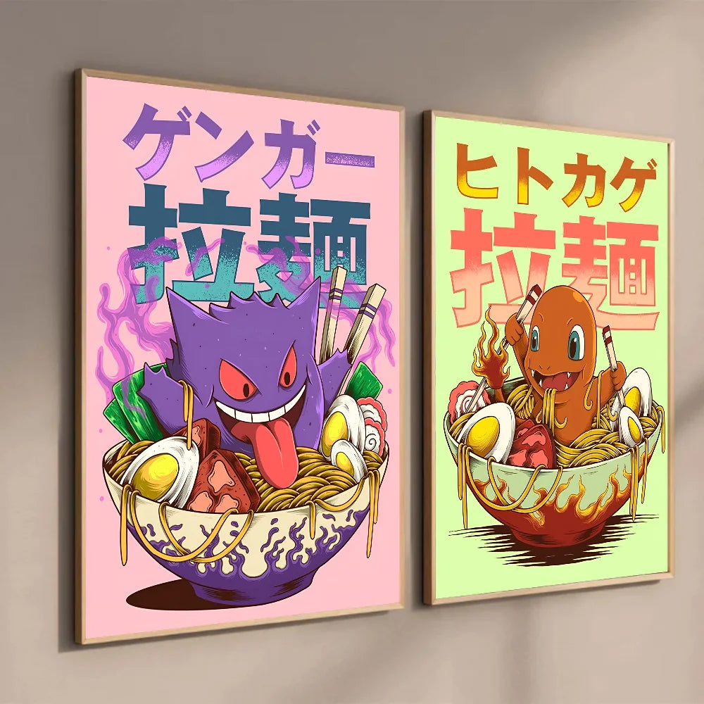 Miniso Anime P-Pokemon Poster Self-adhesive Art Waterproof Paper Sticker Coffee House Bar Room Wall Decor