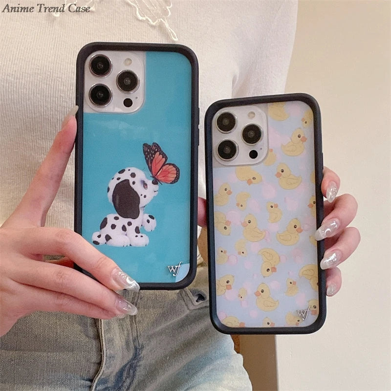 Wildflower 3D WF Metal Logo Phone Case for iPhone 16 15 14 13 12 Pro Max Plus 14pro 16pro Animal Butterfly Horse Fox Cover Funda