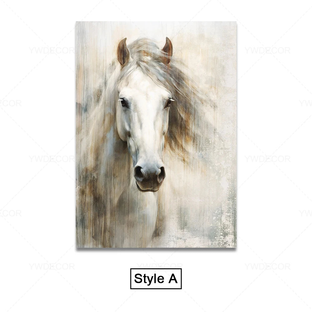 Abstarct White Horse Posters Canvas Prints Animal Painting Wall Art Picture for Living Room Modern Home Decoration NO FRAME