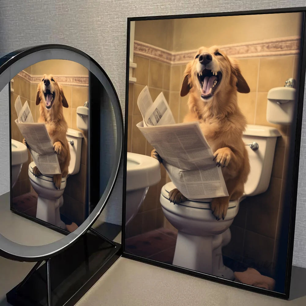 Funny Bathroom Humorous Animal Poster Self-adhesive Art Waterproof Paper Sticker Coffee House Bar Room Wall Decor