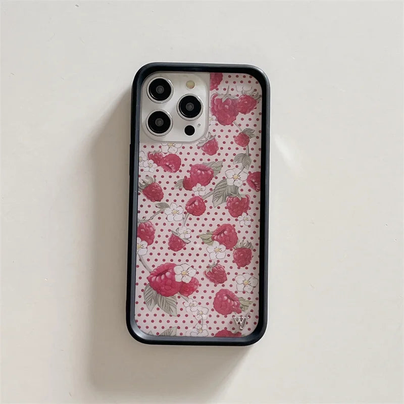 Wildflower 3D Ins Strawberry cherry Phone Case for iPhone 16 15 14 13 12 Pro Max Plus 16pro 15pro WF Cute Cartoon Cover Funda