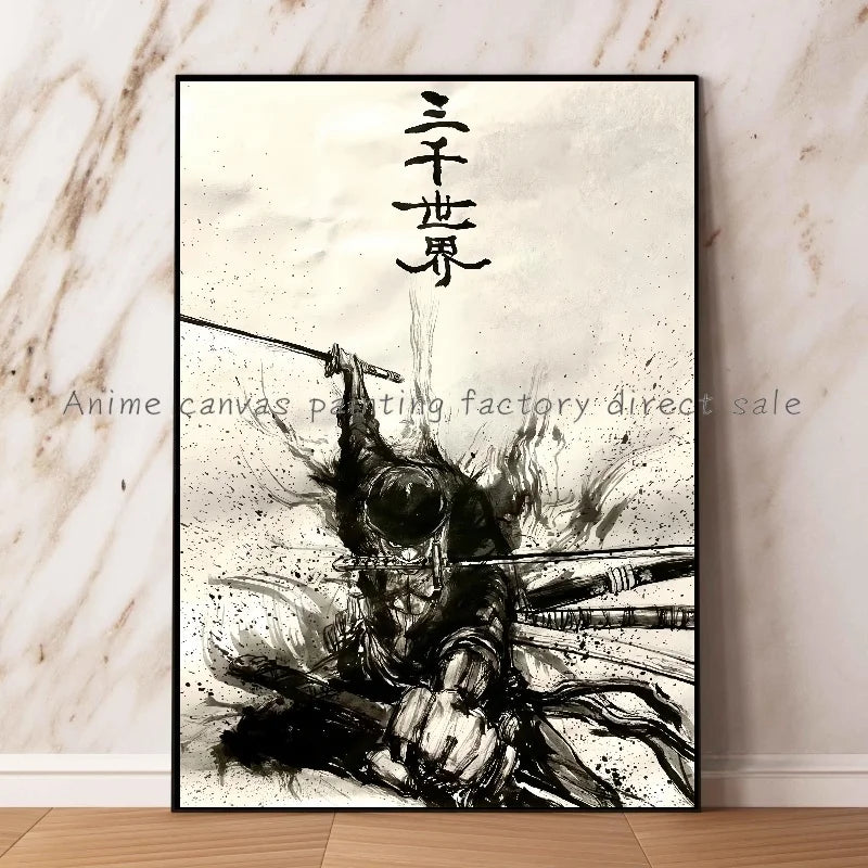Anime One Piece Zoro Poster Ink HD Print Canvas Painting Wall Art Mural Suitable for Cafe Home Wall Decoration Picture Gift