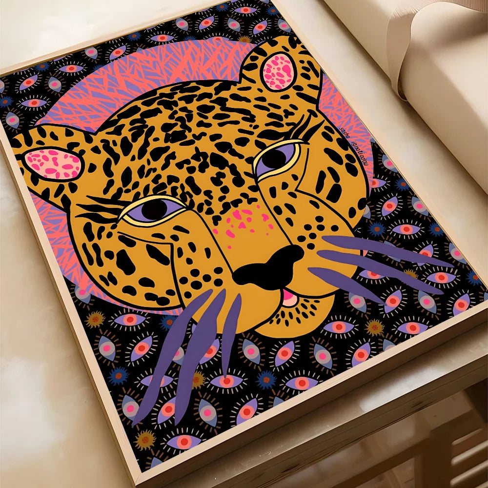 Wild Leopard Tiger Vase Flower Poster Poster Paper Print Home Living Room Bedroom Entrance Bar Cafe Art Painting Decoration