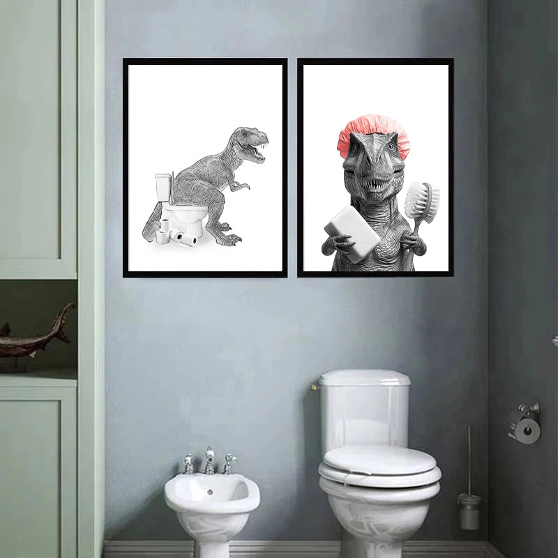 Funny Canvas Poster Cat Giraffe Dog Elephant Toilet Paper Bathtub Funny Bathroom Poster Wall Art Shower Room Home Decoration