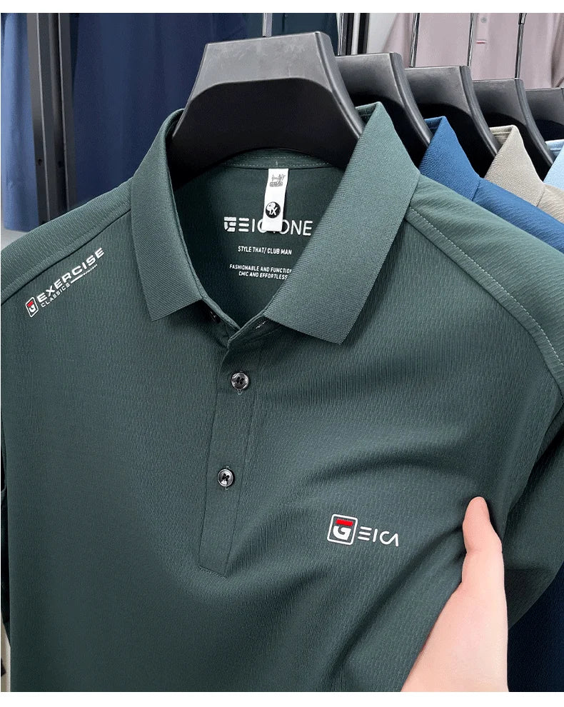 Luxury fashion men's short sleeve polo shirt summer new trend brand symbol embossed silky smooth loose breathable lapel T-shirt