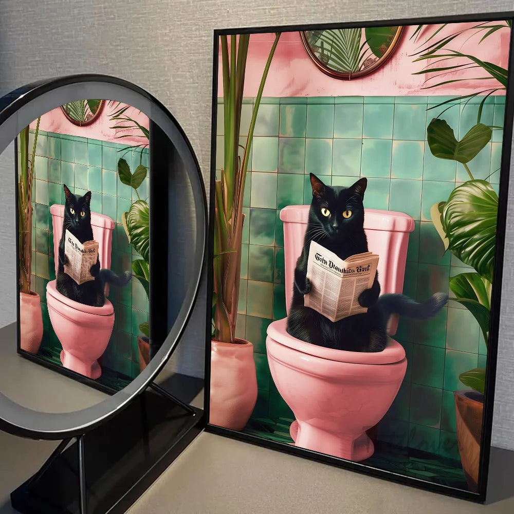 Funny Bathroom Humorous Animal Poster Self-adhesive Art Waterproof Paper Sticker Coffee House Bar Room Wall Decor