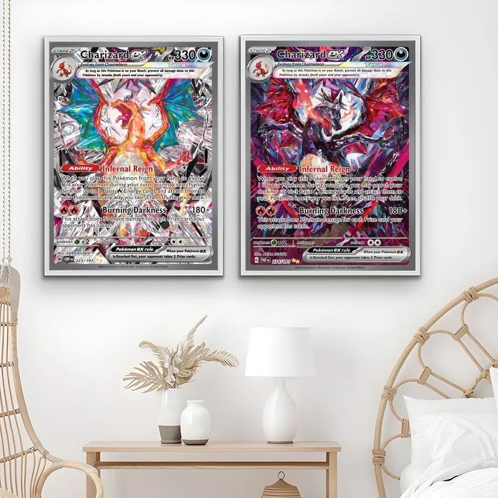 Japanese Anime Rare Charizard Cartoon Card Poster Sticky Wall Art Printing Waterproof Home Living Bed Room Bar Aesthetic Decor