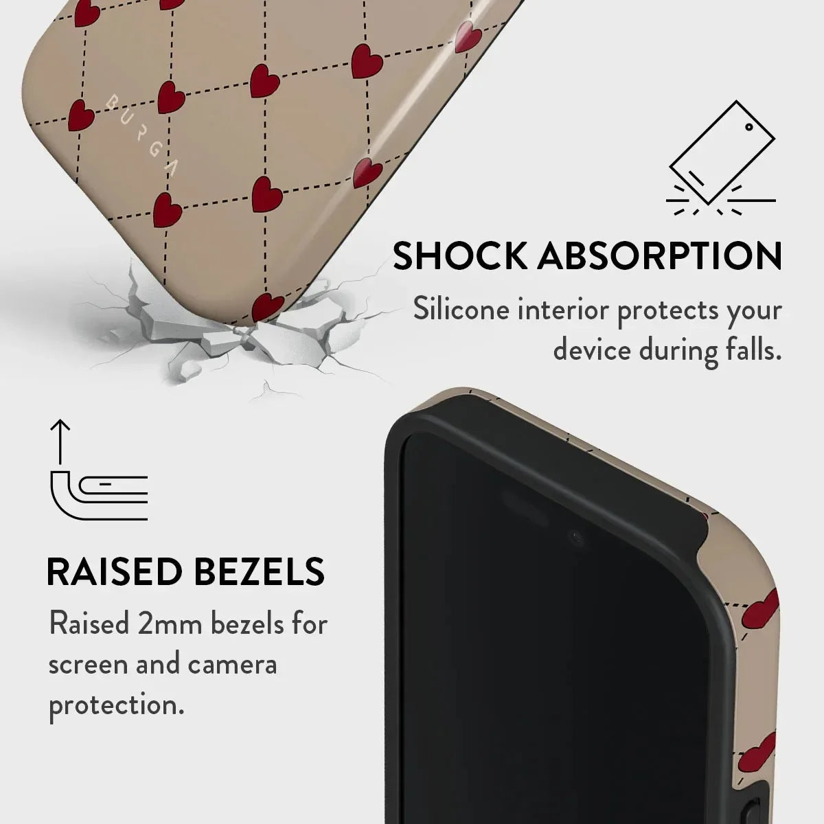 BURGA Red Love Letter Phone Case for IPhone 16 15 14 13 12 11 Pro Max Plus Luxury Double-layer Back Cover