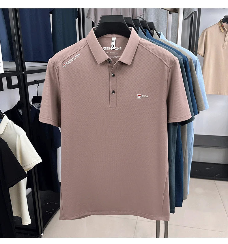 Luxury fashion men's short sleeve polo shirt summer new trend brand symbol embossed silky smooth loose breathable lapel T-shirt