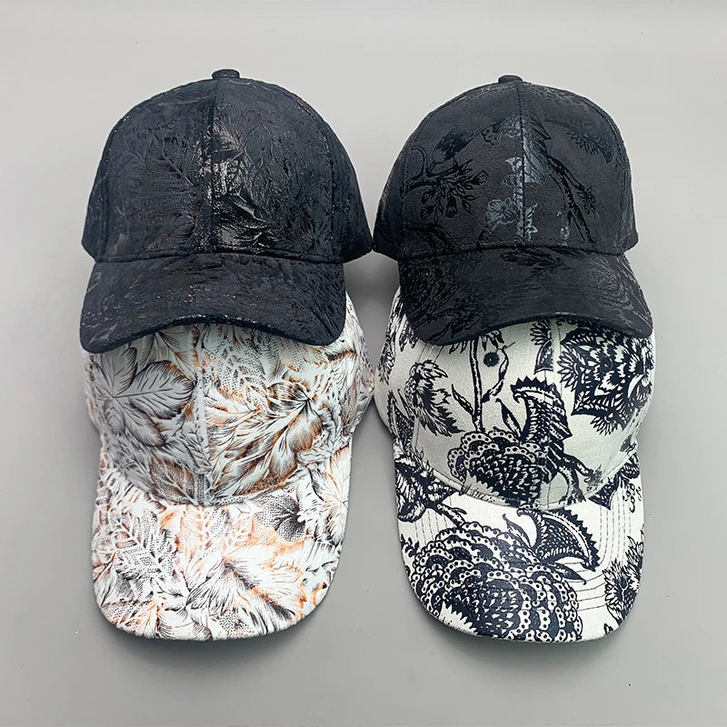 New Elegant Flower Leaf Vegan leather Streetwear Men Women Baseball Hats Cotton Kpop Funny Fashion Breathable Sport Hip Hop Caps