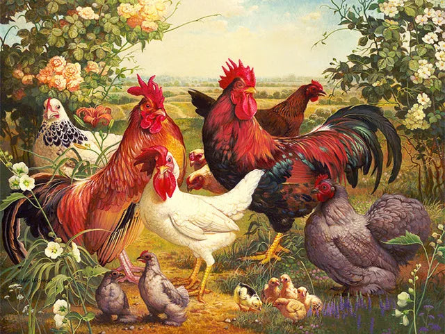 Meian Animal Chicken DIY Cross Stitch 11CT Embroidery Kits Needlework Craft Set Printed Canvas Cotton Thread Home Decoration For