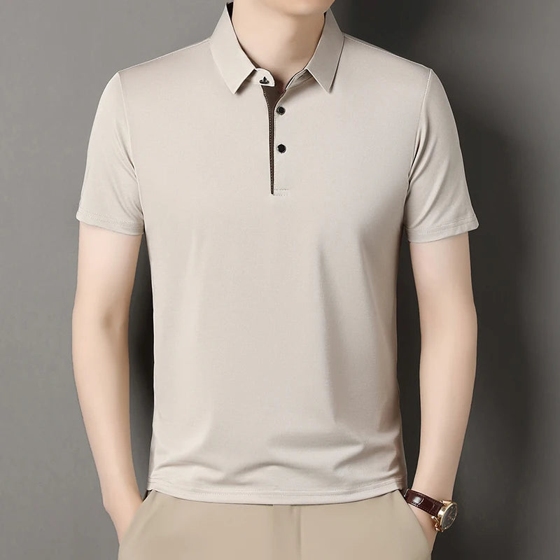 2025 Summer New High End POLO Shirt Dad's Fashion Casual Trendy Solid Color