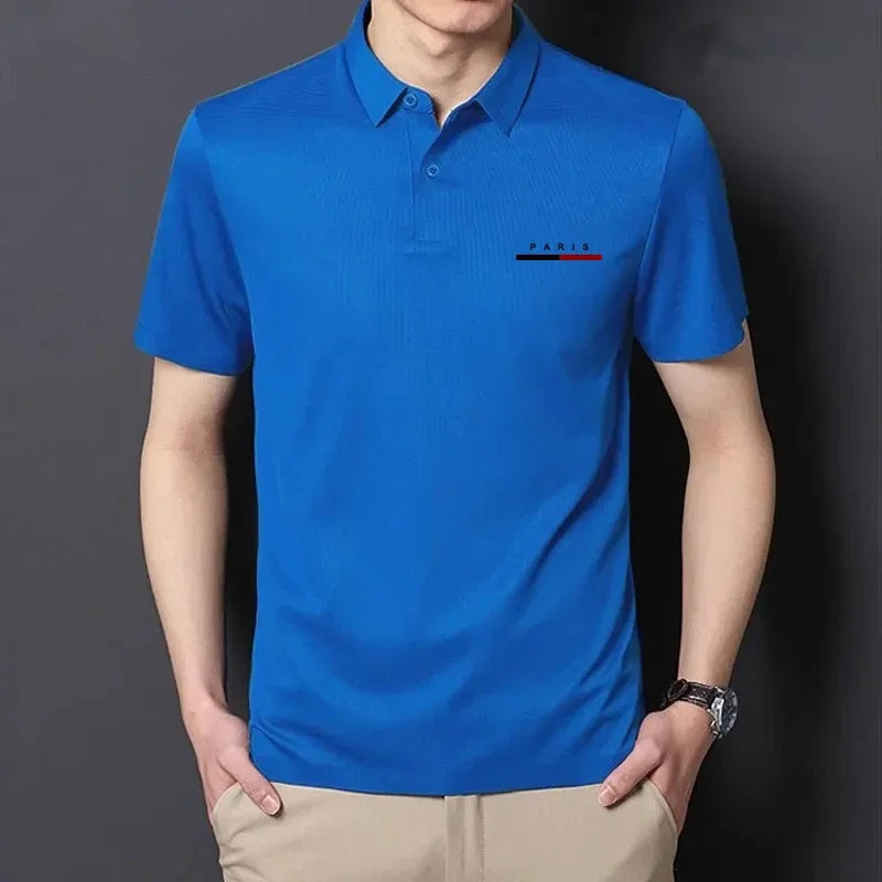 Paris Letter Print Men's Polo Shirt Summer Casual Breathable Comfortable Men Solid Color High Quality Short Sleeve Lapel T-Shirt