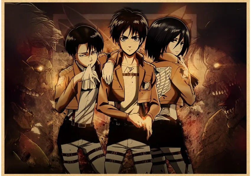 High Quality Vintage Japanese Anime Attack on Titan Retro Poster Shingeki No Kyojin Kraft Paper Art Print Wall Sticker for Home