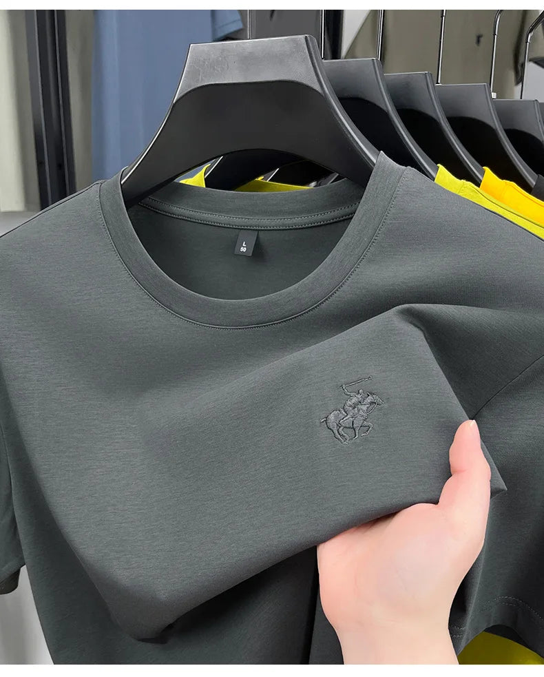 Designer brand short sleeve T-shirt high-end pony embroidery summer new top comfort breathable fashion round neck men's clothing
